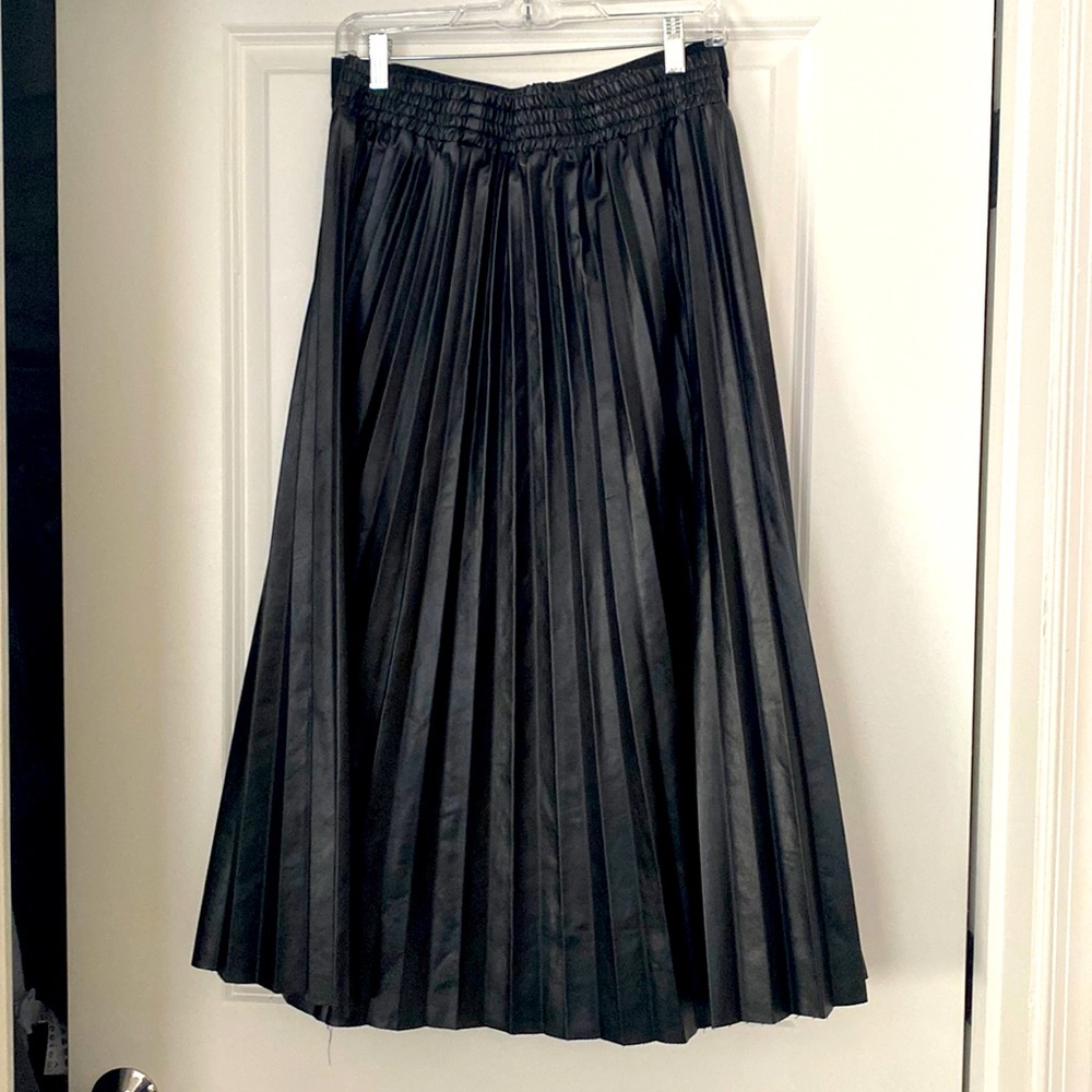 Vegan leather pleated midi skirt
